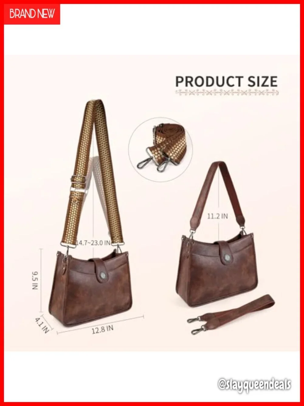 Vegan Leather Hobo Crossbody Bag with 2 Straps, Large Capacity Handbag